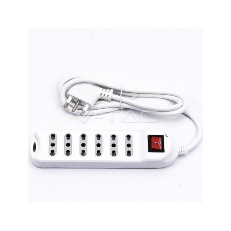 foto del prodotto multipresa con interruttore luminoso 6 prese 10 16a bipasso con attaco a parete colore bianco 8742 v tac
