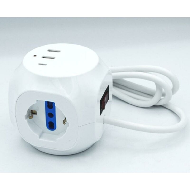 foto del prodotto multipresa cubo 3 prese 10 16a 3usb 8026 fai