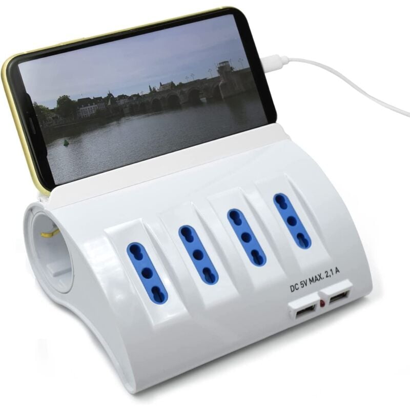 foto del prodotto multipresa da scrivania a 6 posti 2 porte usb ciabatta da tavolo con 4 prese italiane 10a 16a 2 prese universali italiane schuko tedesche 