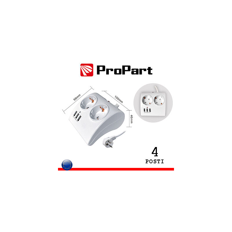 foto del prodotto multipresa da tavolo 2 prese schuko 16a 3 usb dc 5v max 3.1a pem8102s w