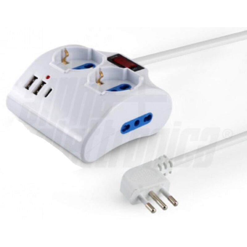 foto del prodotto multipresa da tavolo 2 usc universale 1bipa usb a usb c 23 053 03 alpha elettronica