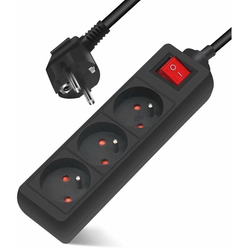 foto del prodotto multipresa monoblocco 3 prese 16a con prolunga interruttore 3m 230v con sicurezza bambini, nera
