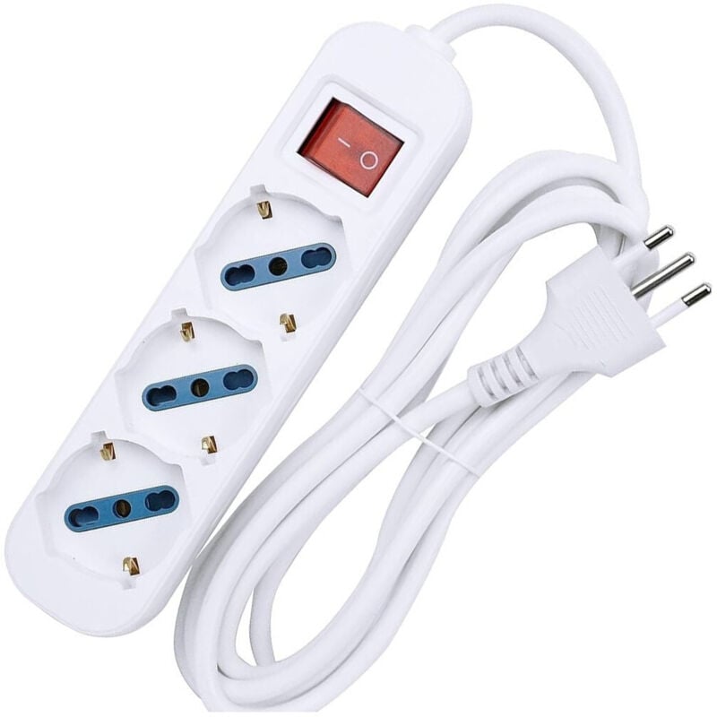 foto del prodotto multipresa shuko bipasso 10 e 16 amp 3 posti ciabatta elettrica con interruttore trade shop traesio