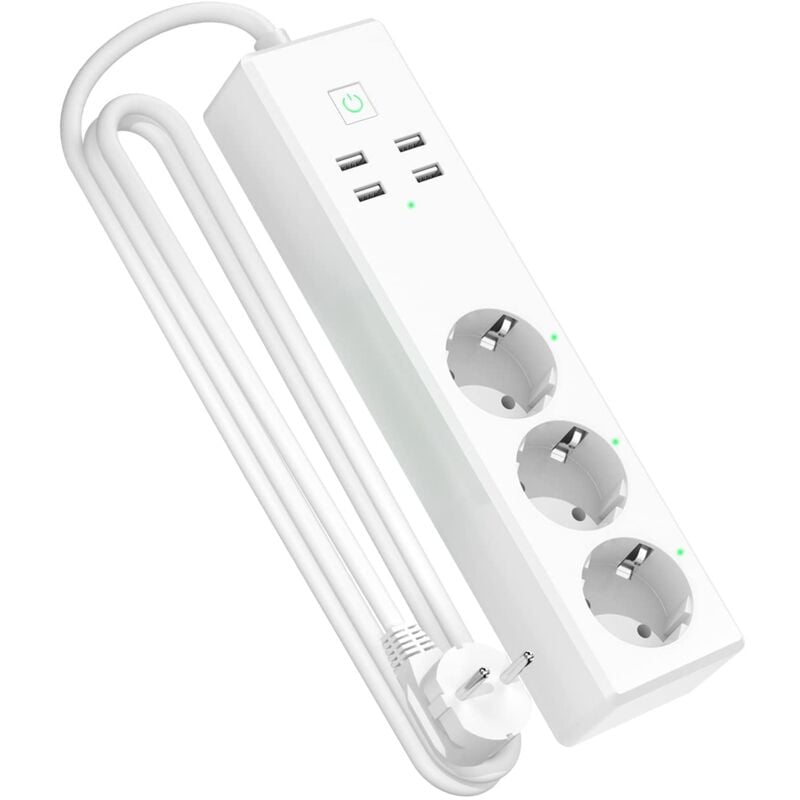 foto del prodotto multipresa smart ciabatta wifi compatibile con alexa google home, ciabatta intelligente con 3 schuko 4 usb, funzione timer protezione da