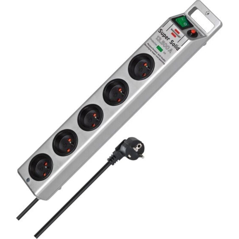 foto del prodotto multipresa super-solid 5 prese di corrente con interruttore e parasurtenseur 13500a - 2,5m h05vv-f 3g1,5 8 prese