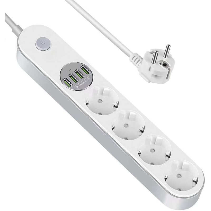 foto del prodotto multipresa usb con protezione da sovratensioni, 4 prese con 4 prese usb, multipresa con interruttore, protezione da sovratensioni e sovraccarichi per