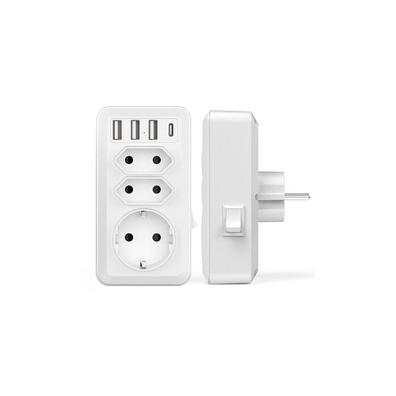 foto del prodotto multipresa usb, multipresa con caricatore da muro usb 7 in 1 con 3 prese ca 16 a, 3800 w , 3 porte usb 5 v 3,4 a, 1 porta di tipo c, per casa,