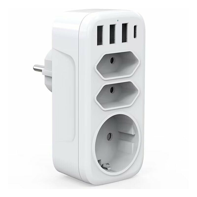 foto del prodotto multipresa usb, multipresa da parete a 3 prese con 3 porte usb 3a, caricabatterie usb multiplo 6 in 1 da 4000 w, multipresa usb per casa, ufficio,