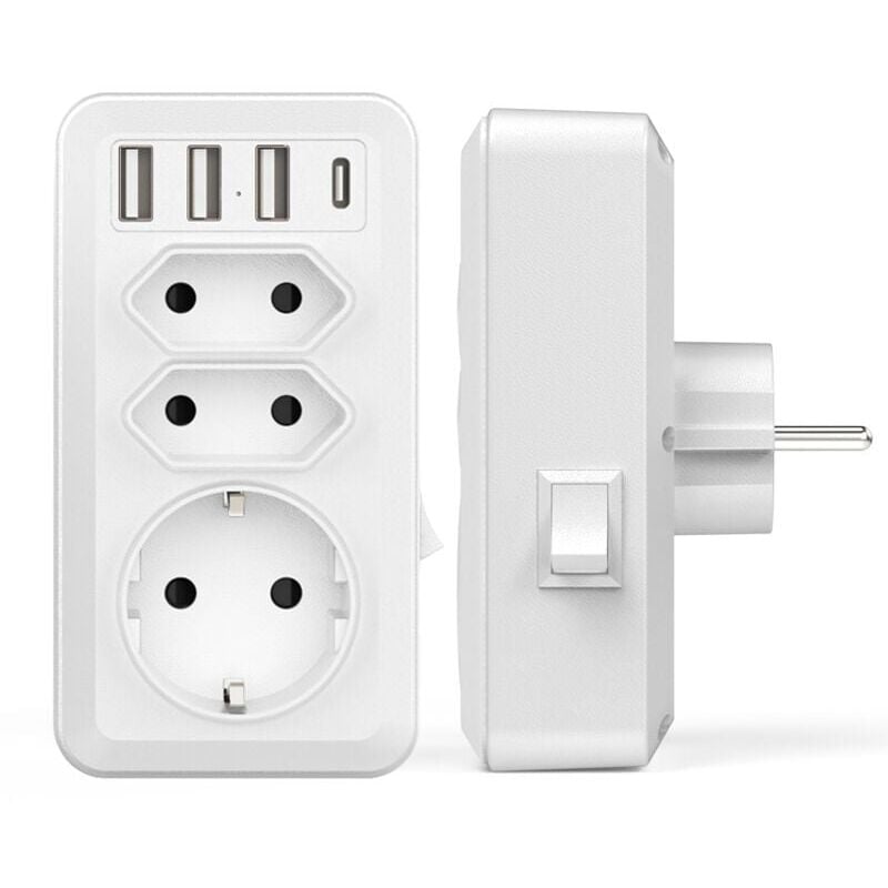 foto del prodotto multipresa usb ymyny multipresa da parete usb 7 in 1 con 3 prese ca 16 a, 3800 w , 3 porte usb 5 v 3,4 a, 1 porta di tipo c, per casa, ufficio,
