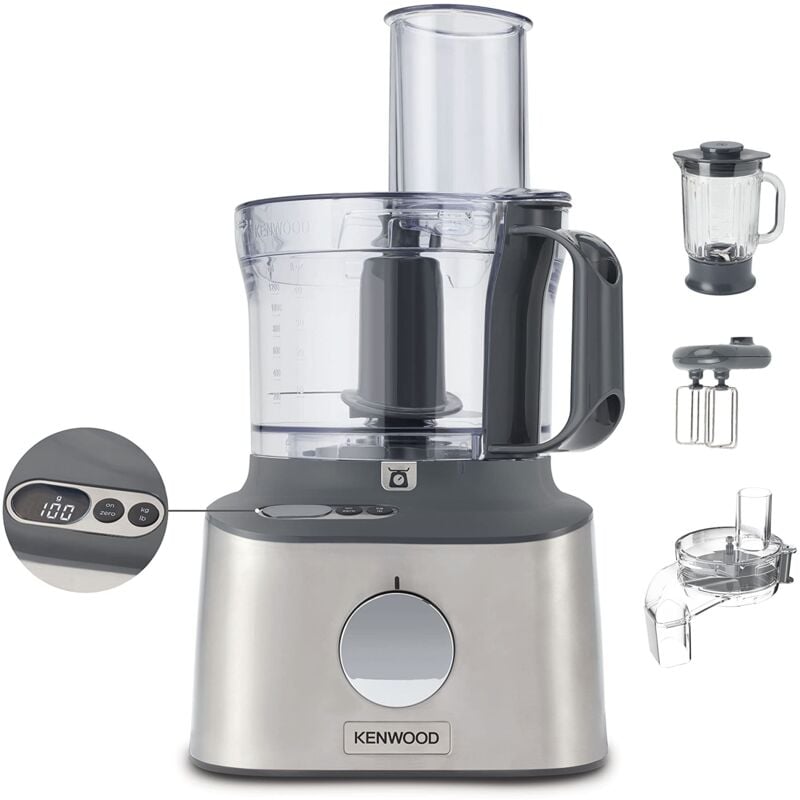 foto del prodotto multipro compact fdm315ss robot da cucina con bilancia integrata che trita, impasta, affetta, grattugia, ciotola 1,2l, frullatore in vetro 1.2l, 10