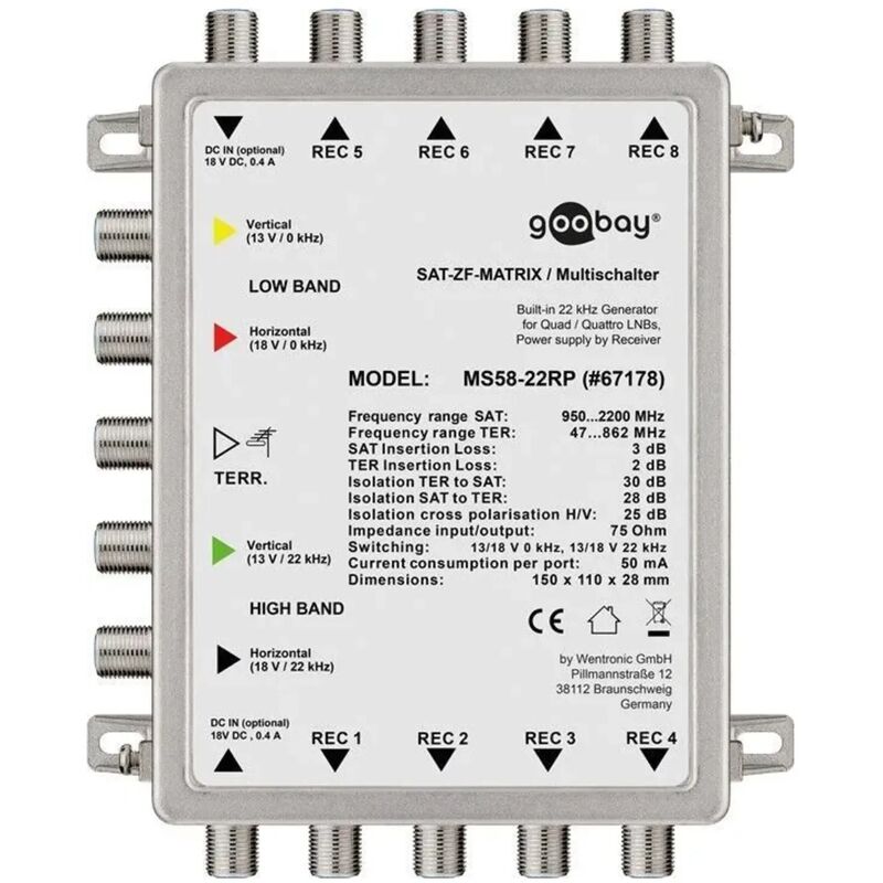 foto del prodotto multiswitch passivo sat 5 ingressi 8 uscite mid demix 8 utenti tv centralina