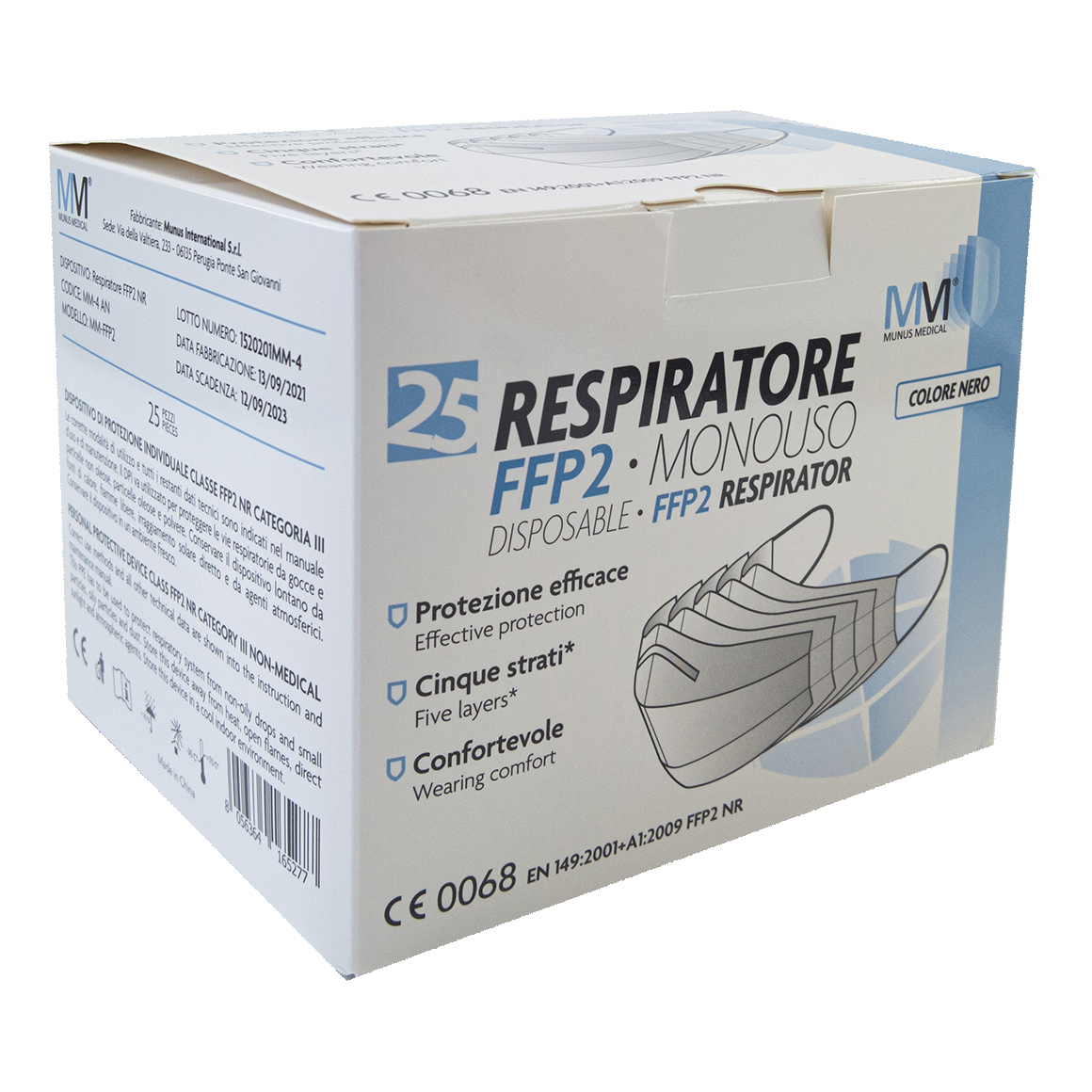 foto del prodotto munus medical respiratore ffp2 nr classe iii nero 25 pezzi