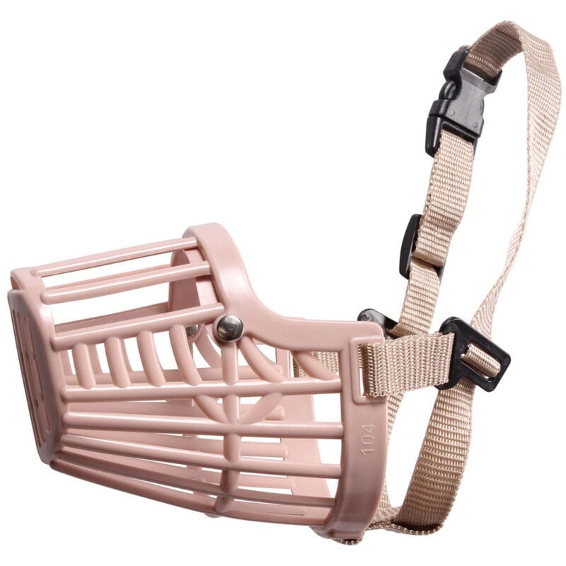 foto del prodotto museruola in plastica regolabile con cinturino in nylon per cani xxs