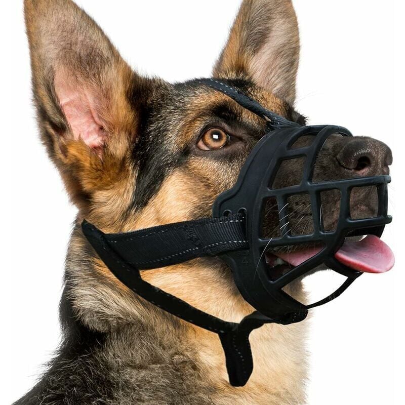 foto del prodotto museruola per cani, museruola in silicone per cani di piccola, media e grande taglia, museruola in gomma morbida per evitare di masticare, consente