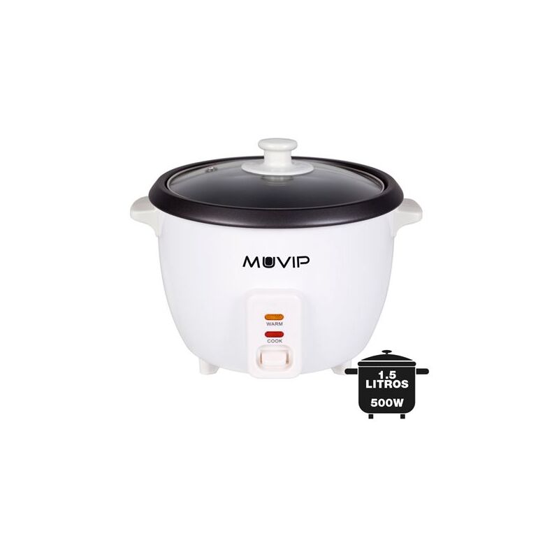 foto del prodotto muvip cuociriso capacit 1,5 litri potenza 500w sistema de cottura e riscaldamento pentola interna de alluminio antiaderente coperchio de