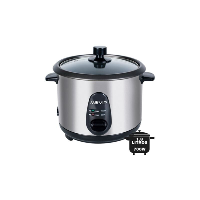 foto del prodotto muvip cuociriso capacit 1,8 litri potenza 700w corpo de acciaio inox ciotola antiaderente coperchio de vetro accessori inclusi