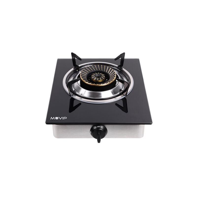 foto del prodotto muvip fornello a gas in acciaio inox 1 bruciatore - vetro temperato - accensione piezoelettrica - bruciatore in ghisa estraibile