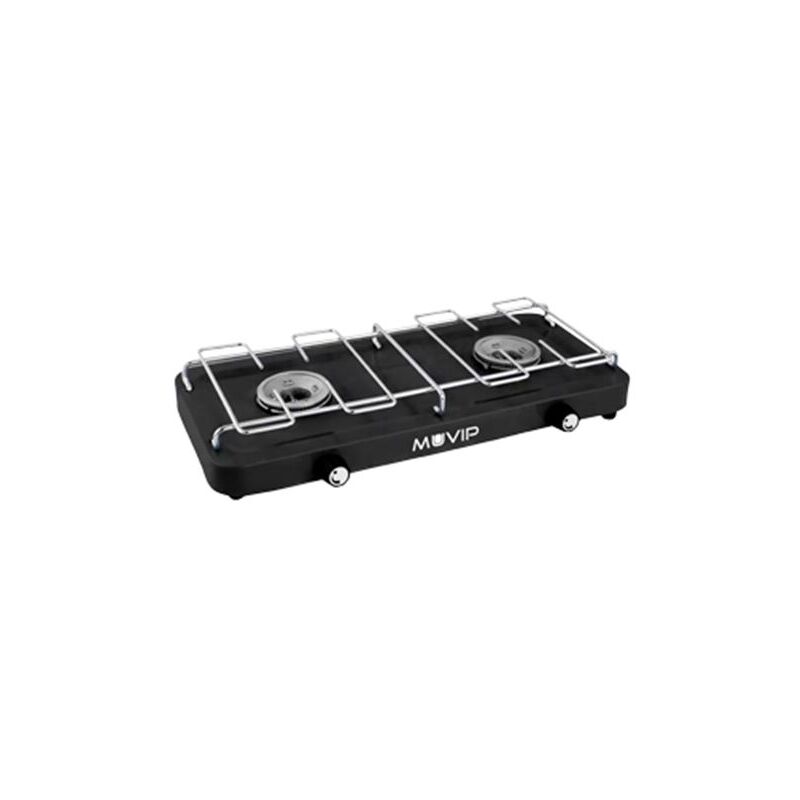 foto del prodotto muvip fornello de gas 2 fuochi con griglia estraibile base antiscivolo colore nero