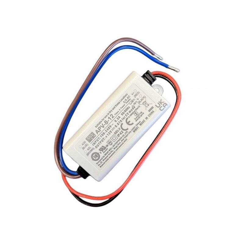 foto del prodotto mw mean well apv-8-12 alimentatore 8w 12v 0,67a ip30 input 220v e 110v