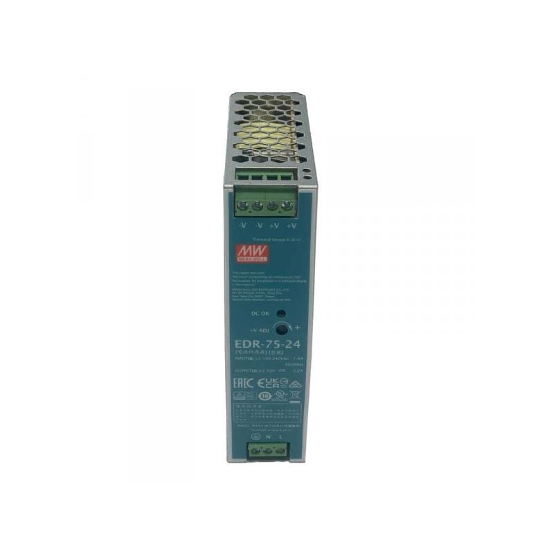 foto del prodotto mw mean well edr 75 24 trasformatore rotaia industriale 24v 75w 3,2a barra guida din input 220v 110v
