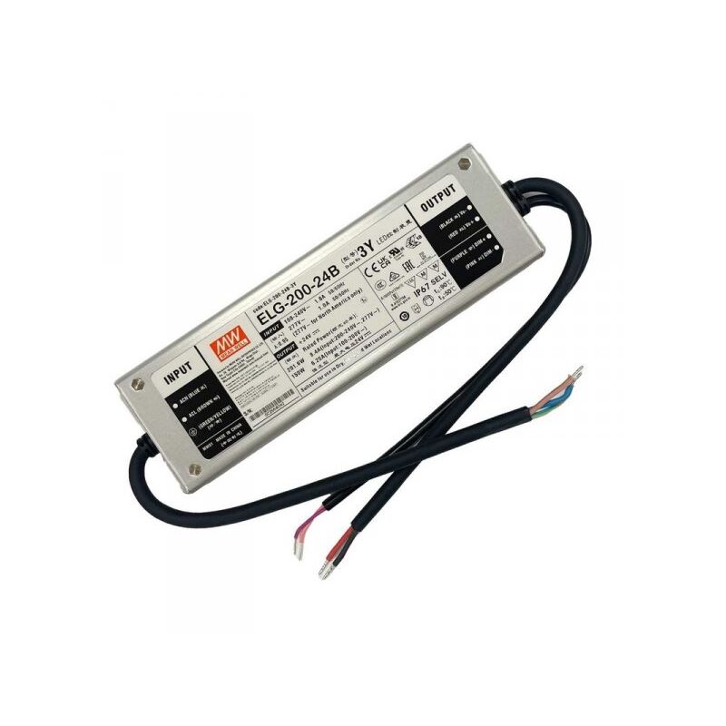 foto del prodotto mw mean well elg 200 24b 3y alimentatore dimmerabile 0 10v pwm resistenza ip67 200w 24v 8,4a input 220v e 110v
