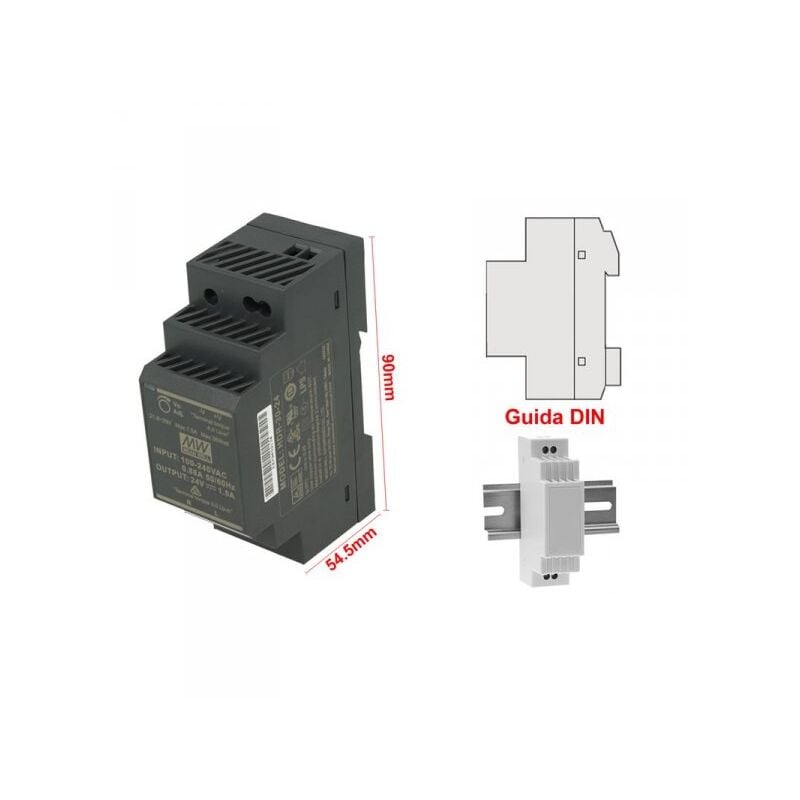 foto del prodotto mw mean well hdr 30 24 trasformatore rotaia industriale 24v 36w 1,5a barra guida din rail power supply universale