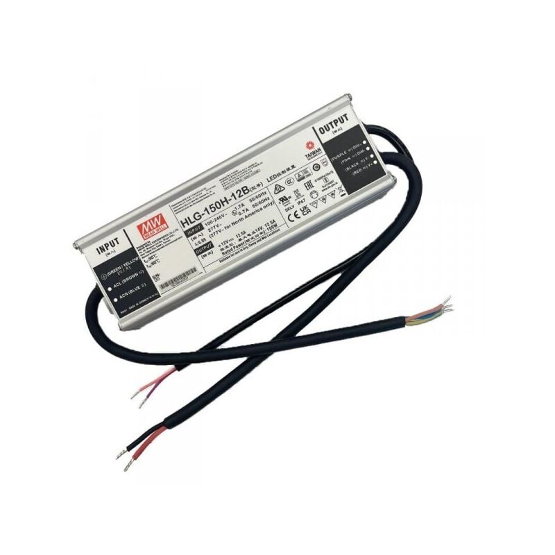 foto del prodotto mw mean well hlg-150h-12b alimentatore led driver cc cv dimmerabile 150w 12v 12,5a ip67 input 220v 110v