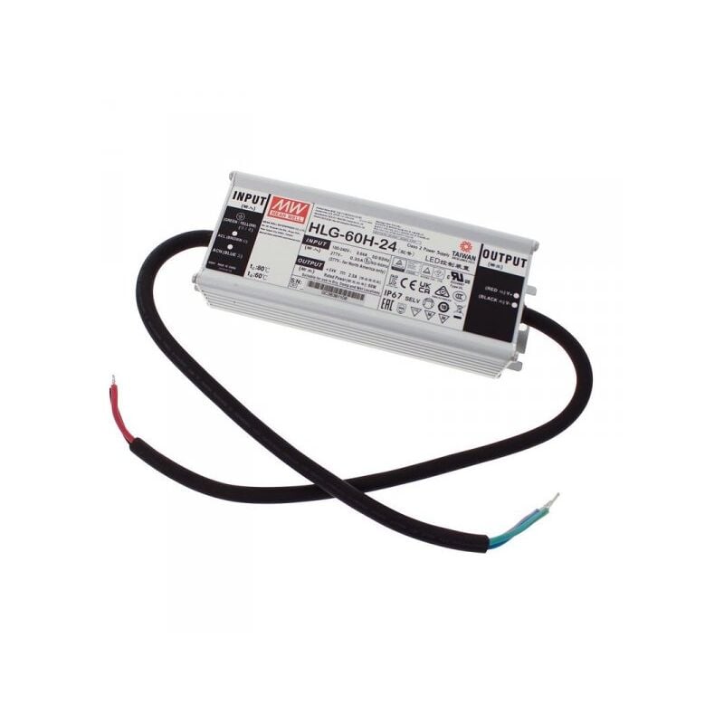 foto del prodotto mw mean well hlg 60h 24 alimentatore led driver cv cc ip67 60w 24v 2,5a input 220v e 110v