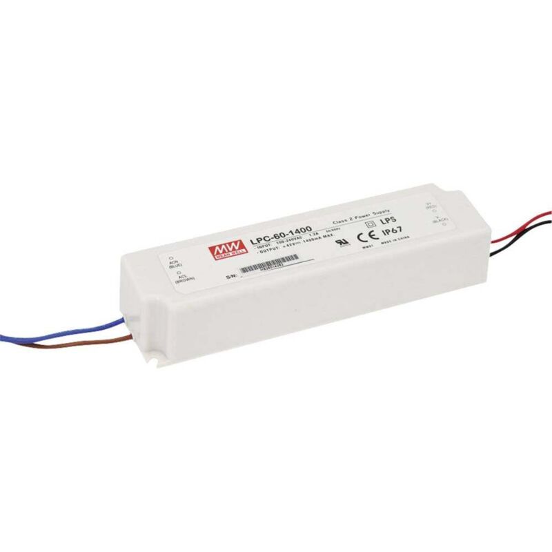 foto del prodotto mw mean well lpc 60 1400 driver per led corrente costante 58.8 w 1.4 a 9 42 v dc non dimmerabile, protezione sovracca