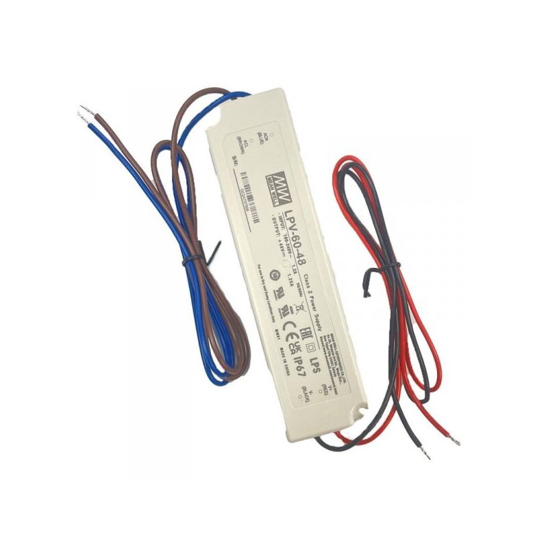 foto del prodotto mw mean well lpv 60 48 alimentatore trasformatore cv 60w 48v 1,25a impermeabile ip67 input 220v e 110v