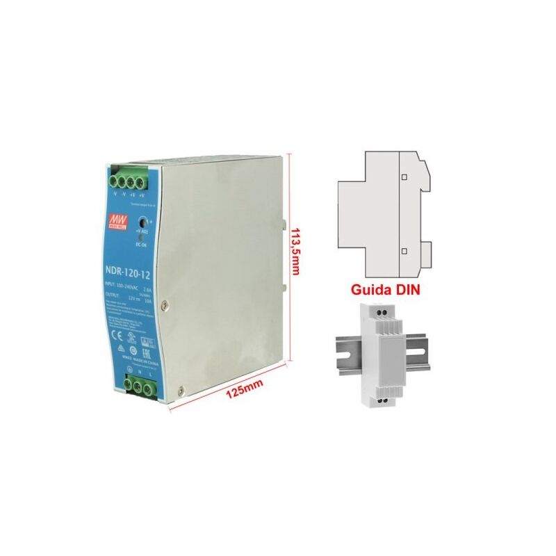foto del prodotto mw mean well ndr 120 12 trasformatore rotaia industriale 12v 120w 10a barra guida din rail power supply input 220v 110v