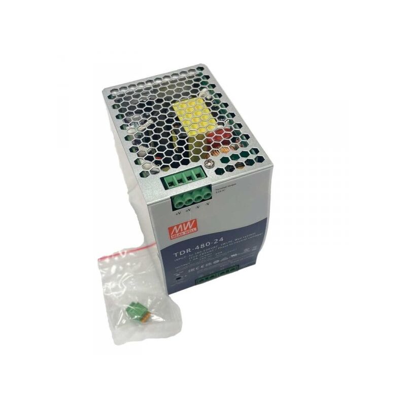 foto del prodotto mw mean well tdr 480 24 alimentatore din rail 480w 24v 20a input 380v trifase per uso industriale