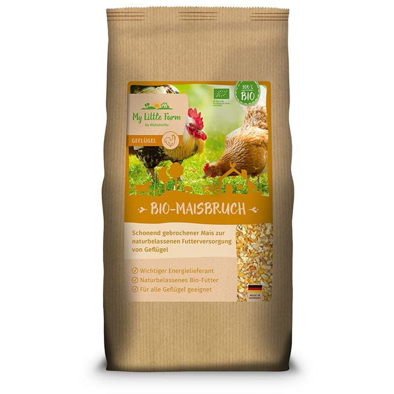foto del prodotto my little farm frattura di mais biologica, 2 kg, mangime naturale per polli e altri pollame, prodotto delicato, fornitore di energia, qualit 