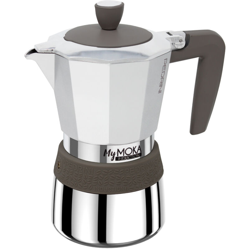foto del prodotto mymoka caffettiera italiana a induzione marrone, acciaio inox pedrini