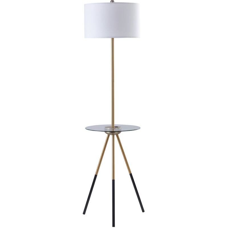 foto del prodotto myra lampada da terra treppiede con porta usb integrata e tavolo in vetro, lampada da terra alta con paralume bianco per tamburo, illuminazione