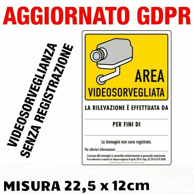 foto del prodotto n 2 cartelli adesivi area videosorvegliata aggiornato gdpr ue 2016 679 misura 21cm x 30cm, modello immagine non registrate