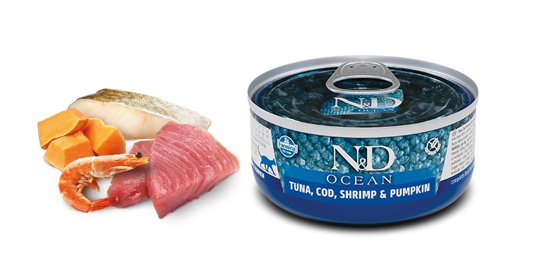 foto del prodotto n amp d cat ocean codfish amp shrimps amp pumpkin kitten 80 g