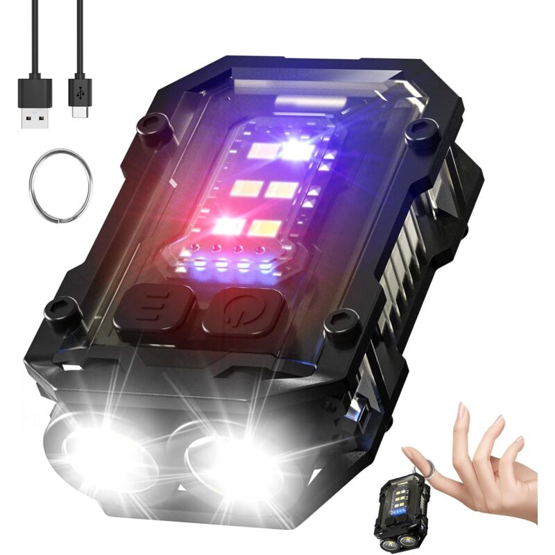foto del prodotto n10 mini led torch gift potente ricaricabile usb c con luce flash rossa e blu, torcia elettrica da 900 lumen, luce portachiavi multifunzionale nero 