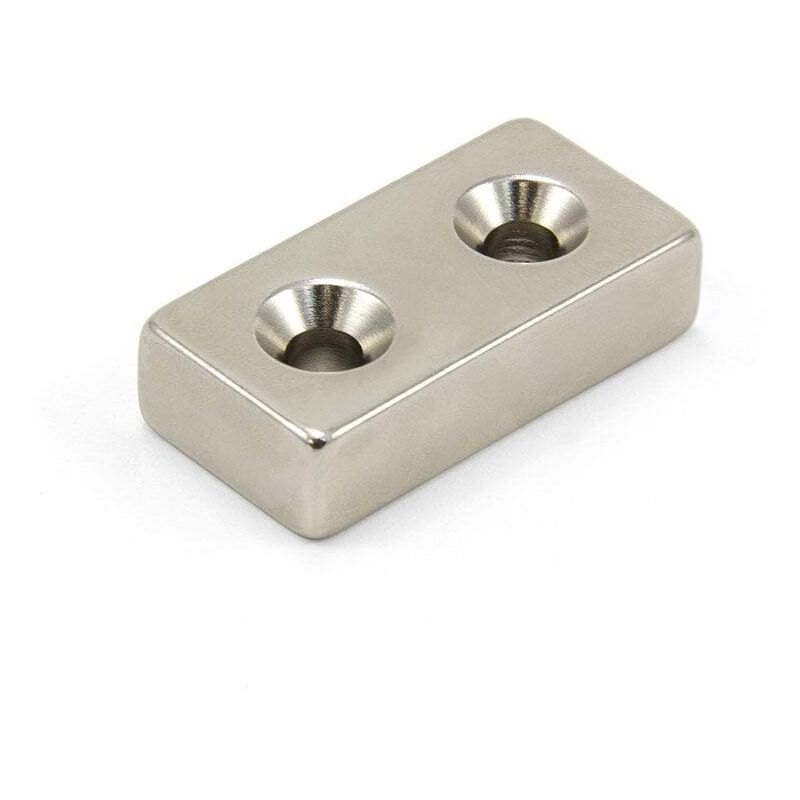 foto del prodotto n42 magnet neodimio per ingegneria, produzione e fai da te 40mm x 20mm x 10mm di spessore x 5,5mm contarsunk 24,4kg di estrazione