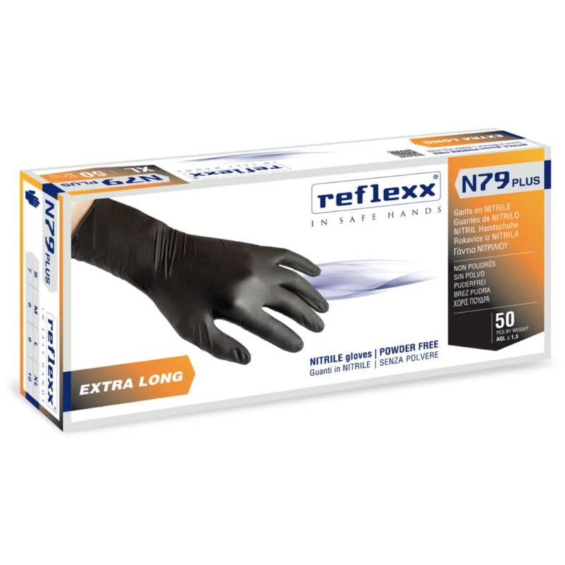 foto del prodotto n79p guanti nitrile no polvere 100 latex free 7.7gr cat.3 50 pezzi xl reflexx