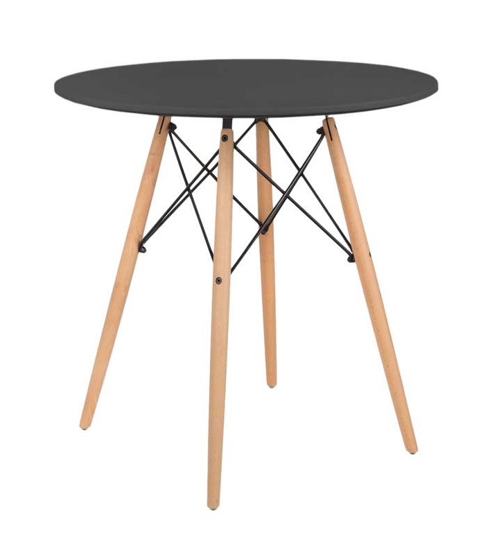 foto del prodotto nairobi tavolo tondo con top nero e gambe effetto legno 60 x 74 cm