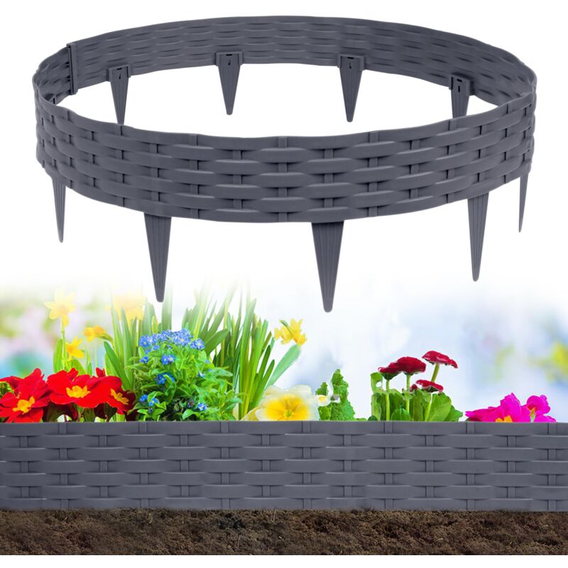 foto del prodotto naizy bordo per prato in rattan 5x1m, plastica pieghevole, decorativo, grigio 50 pezzi 50m 
