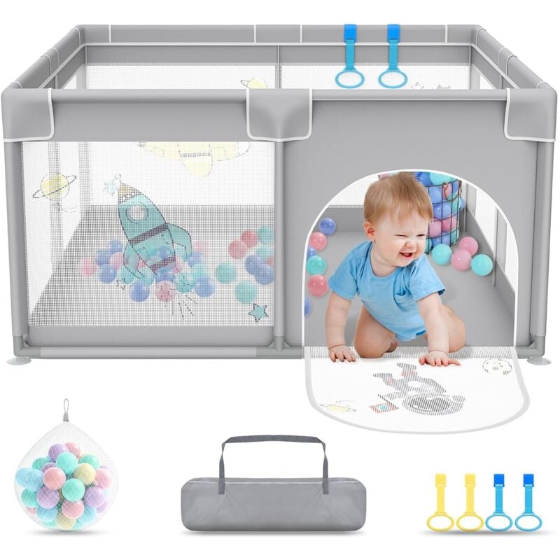 foto del prodotto naizy box per bambini xxl 150x180cm con braccialetto da allenamento e palline oceaniche, recinto con rete traspirante e base antiscivolo per