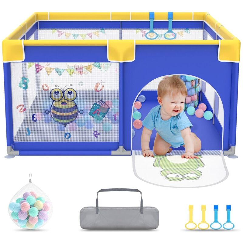 foto del prodotto naizy box per bambini xxl 180x200cm con braccialetto da allenamento e palline oceaniche, recinto con rete traspirante e base antiscivolo per