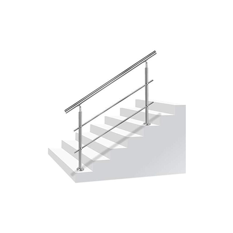 foto del prodotto naizy ringhiera per scale corrimano in acciaio inox con 2 montanti per scale di balconi interni ed esterni 150 cm 2 traverse