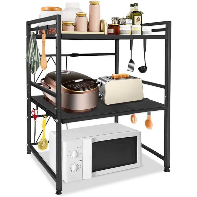 foto del prodotto naizy scaffale per microonde scaffale espandibile a 3 livelli scaffale per microonde da cucina scaffale da appoggio con 3 ganci organizzatore per