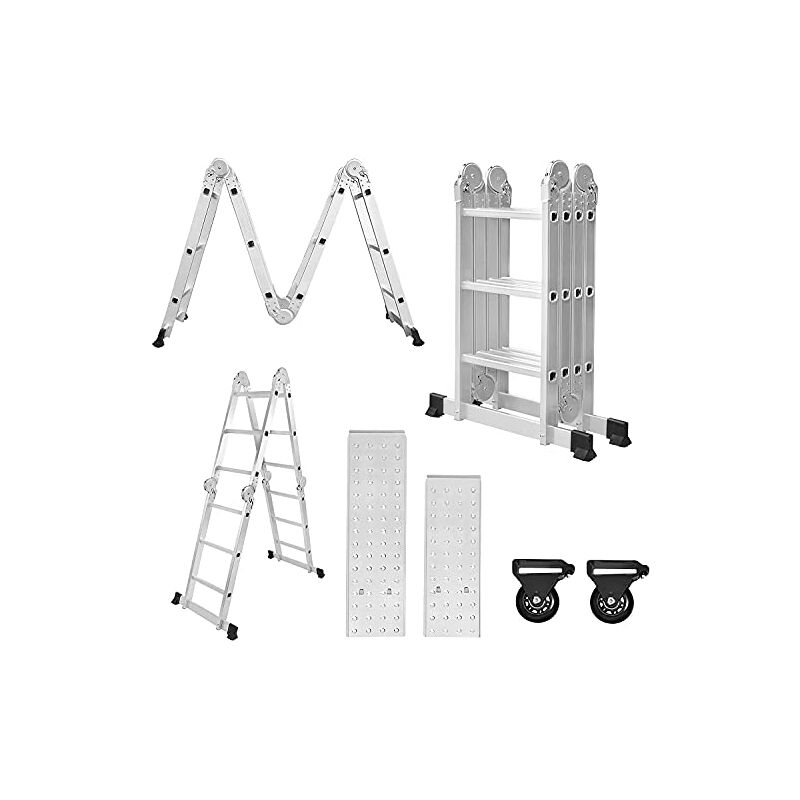 foto del prodotto naizy scala multiuso 340 cm, scala multifunzionale in alluminio 6 in 1, scala pieghevole con 2 ruote e piattaforma, scala multiuso pieghevole 4 x 3