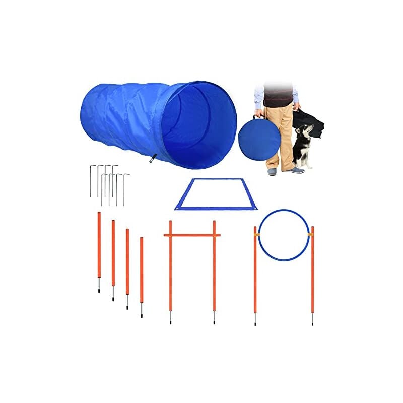 foto del prodotto naizy set attrezzatura per agilit per cani set per allenamento agilit con pali da slalom, anello per saltare regolabile, asta per salto in alto,