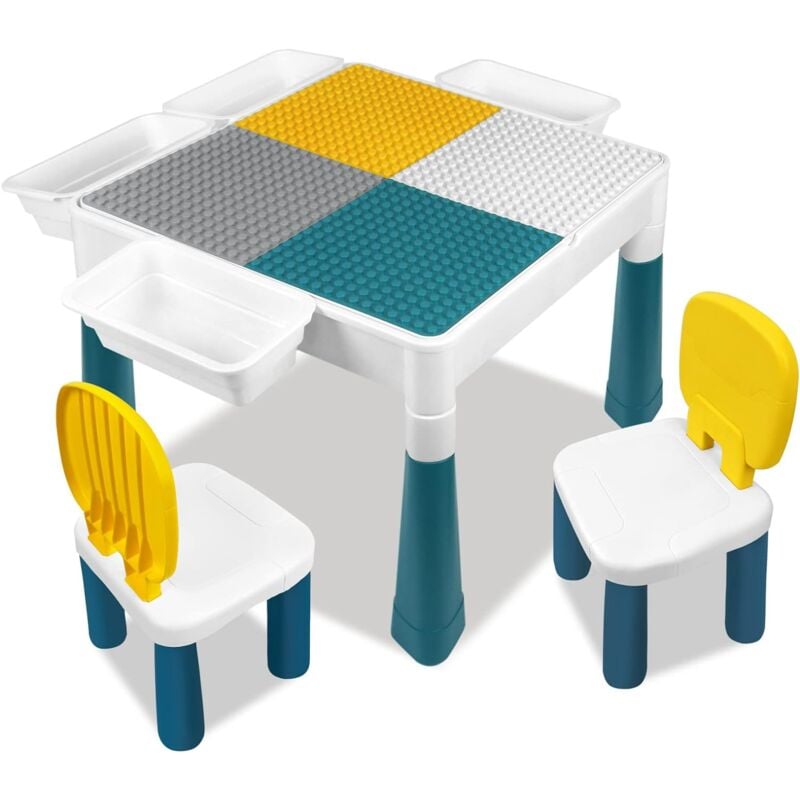 foto del prodotto naizy set di tavolo e 2 sedie per bambini con scatola portaoggetti e altezza regolabile, multifunzionale, doppia faccia tipo b 