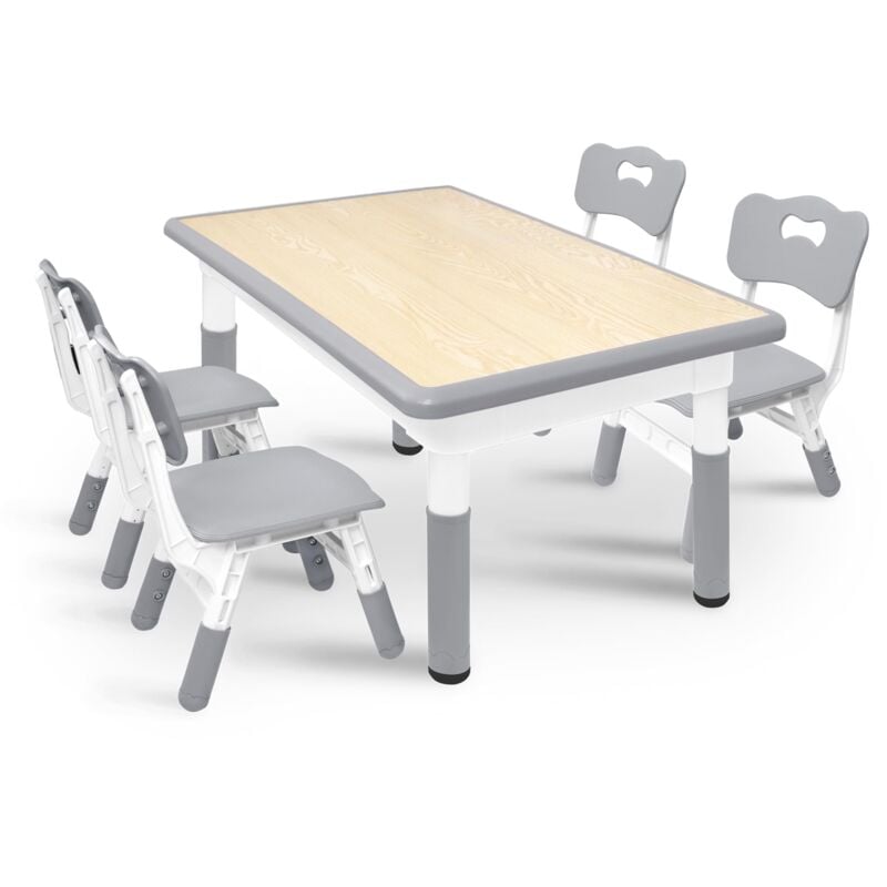 foto del prodotto naizy set tavolo e sedie per bambini 120x60cm regolabile in altezza, capacit di 100kg, adatto per bambini dai 2 anni in su